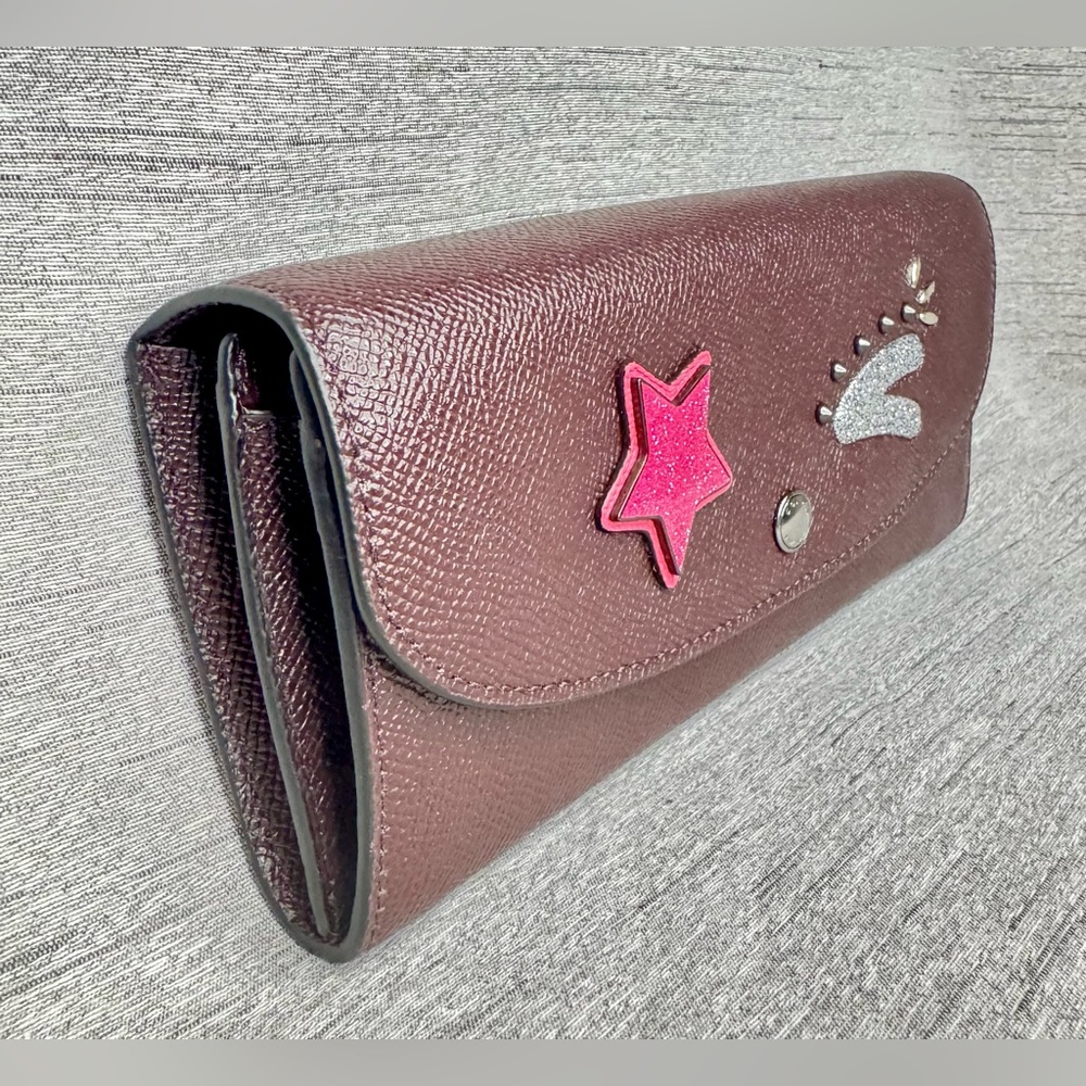 Coach Slim Envelope Leather Wallet w/ a Bear Pink Star & Winking face - 8” x 4” - Picture 3 of 12